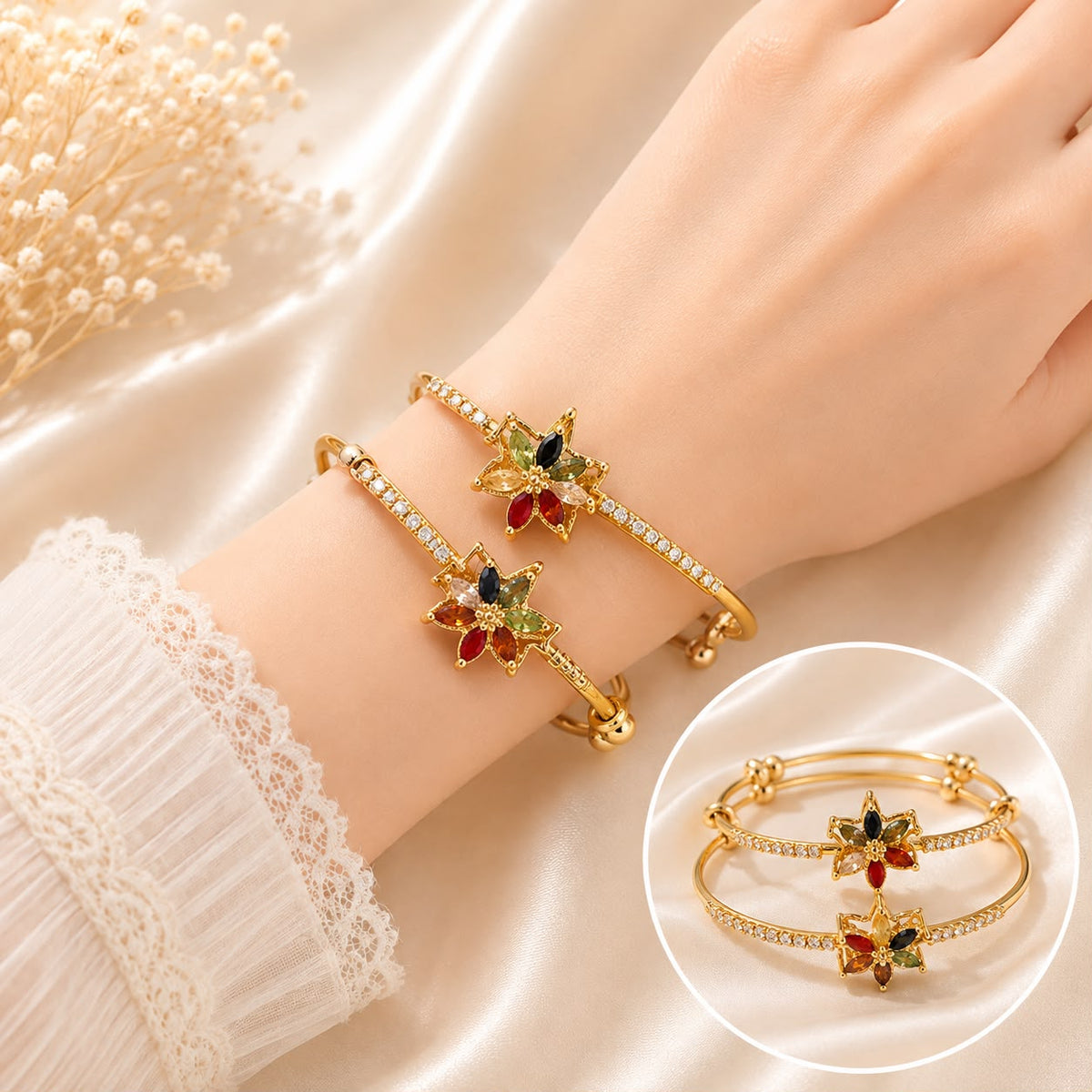 Adjustable Kashmiri Bangle-144 (Golden/Multi)