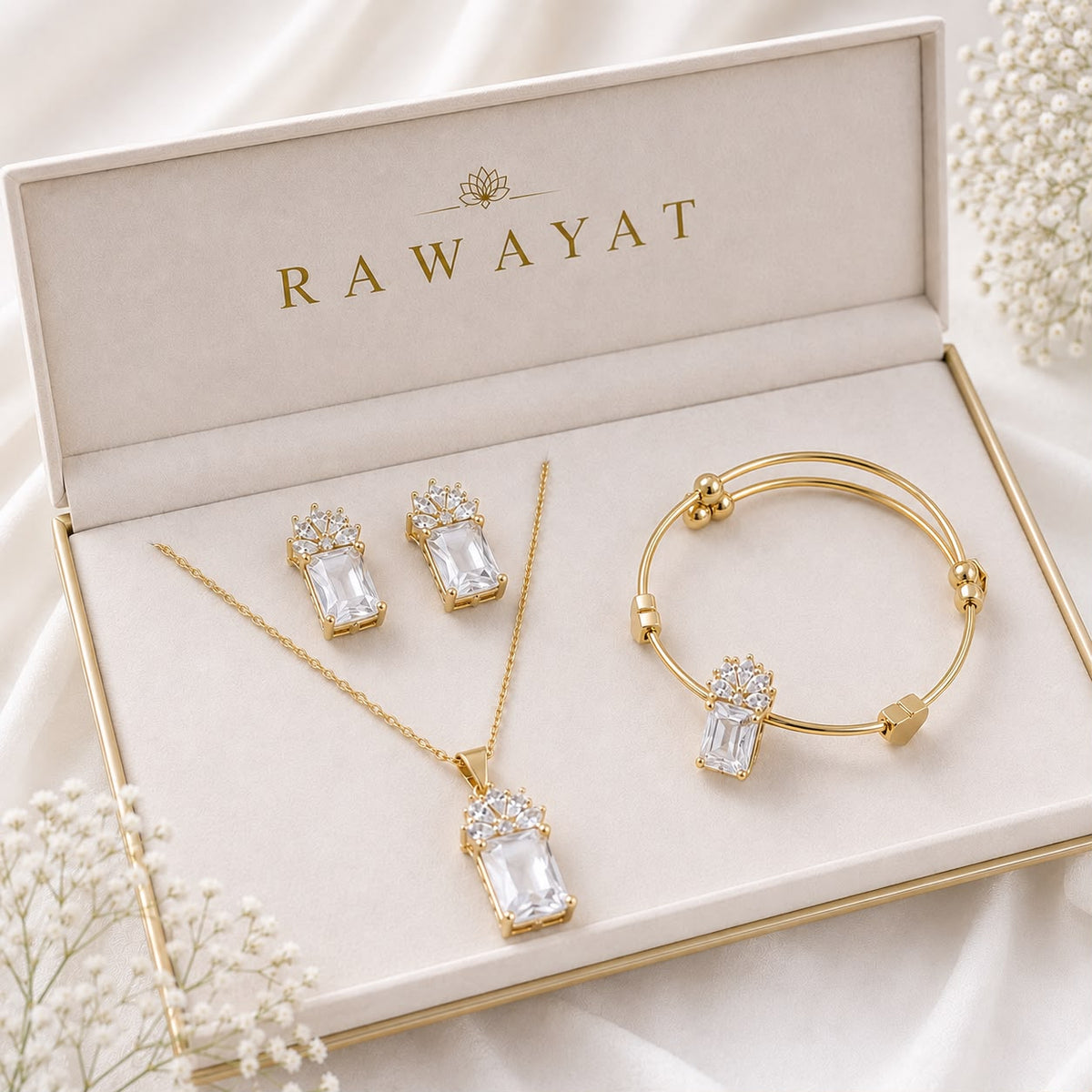 Zircon Locket Set-197 (Golden/White)