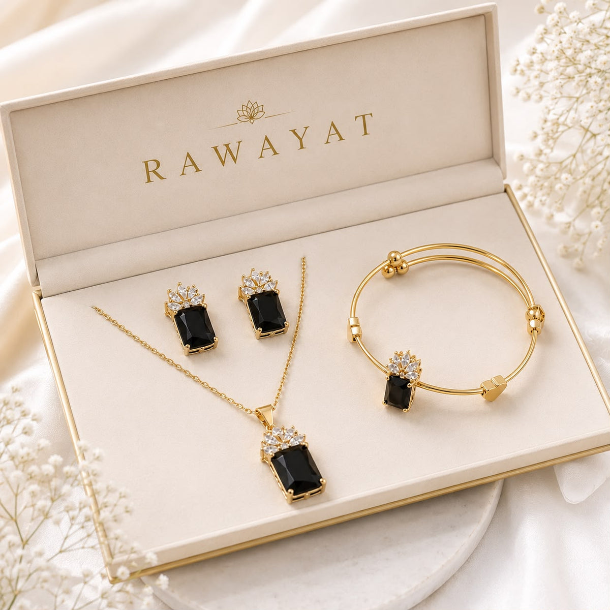 Zircon Locket Set-197 (Golden/Black)