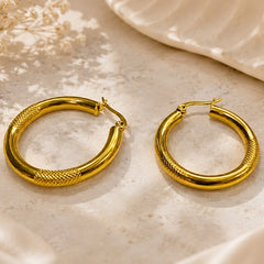 Stainless Steel Hoop Earring-15 (Golden)