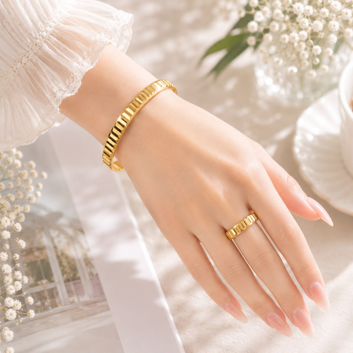 Stainless steel Kara & Ring-30 (Golden)