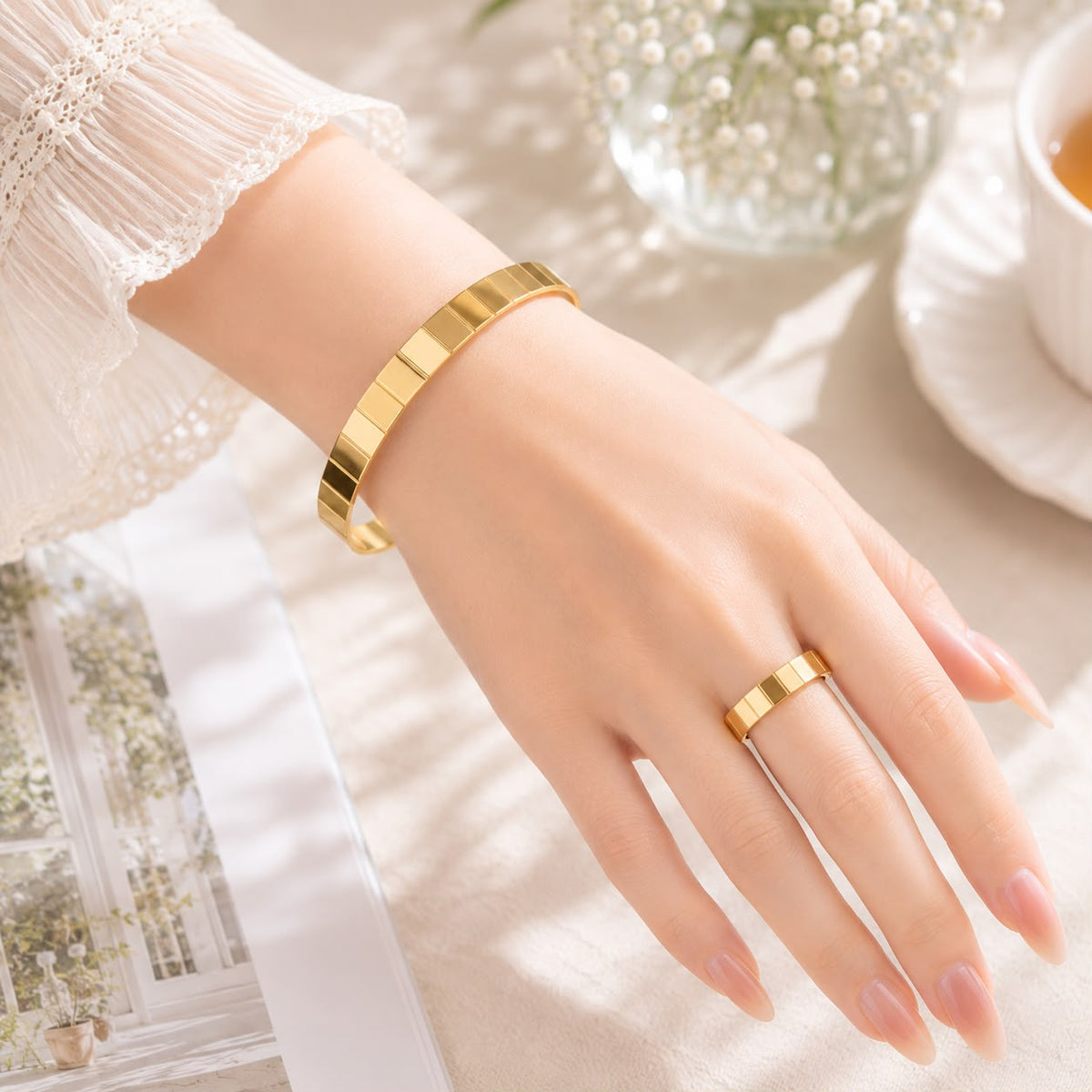 Stainless steel Kara & Ring-31 (Golden)