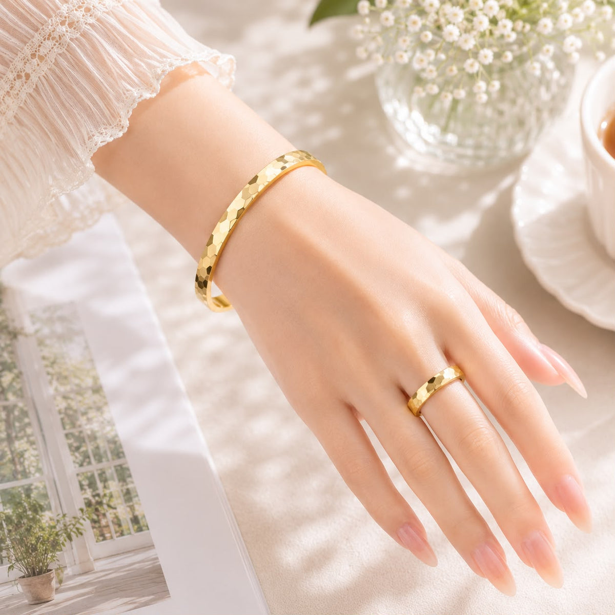 Stainless steel Kara & Ring-32 (Golden)