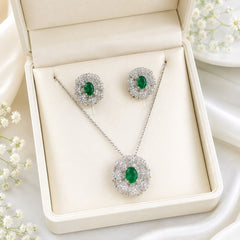Zircon Locket Set-190 (Silver/Green)