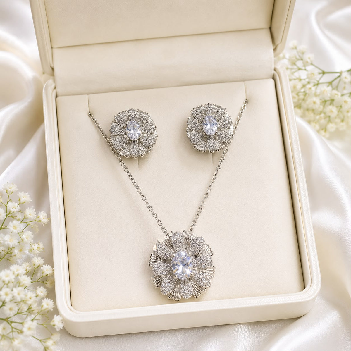 Zircon Locket Set-190 (Silver)