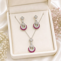 Zircon Locket Set-175 (Silver/Pink)