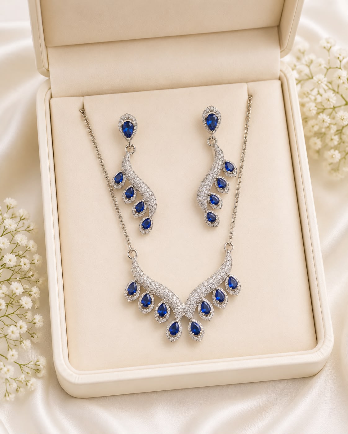 Zircon Locket Set-176 (Silver/Blue)