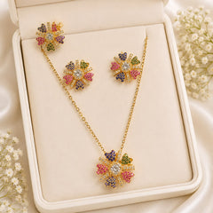 Zircon Locket Set-177 (Golden/Multi)