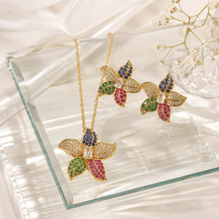 Zircon Locket Set-178 (Golden/Multi)