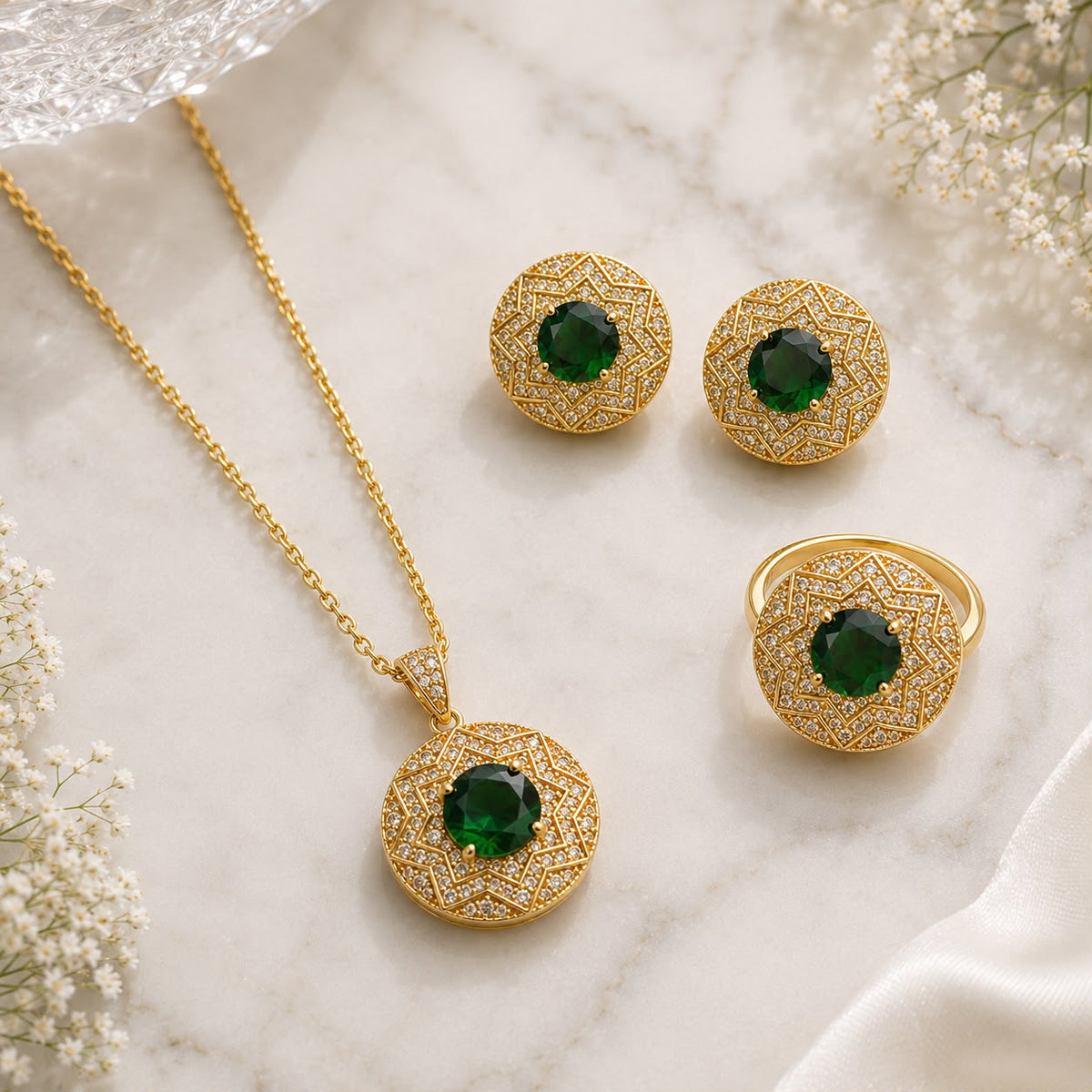 Zircon Locket Set-180 (Golden/Green)