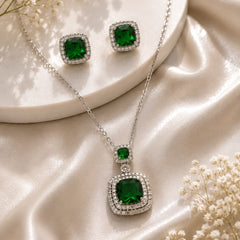Zircon Locket Set-187 (Silver/Green)
