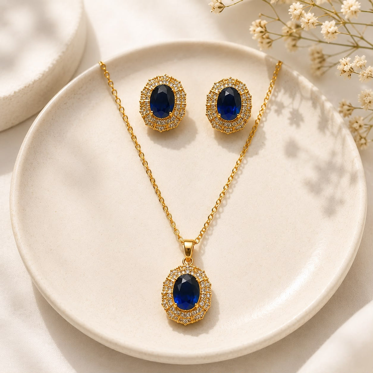 Zircon Locket Set-188 (Golden/Blue)