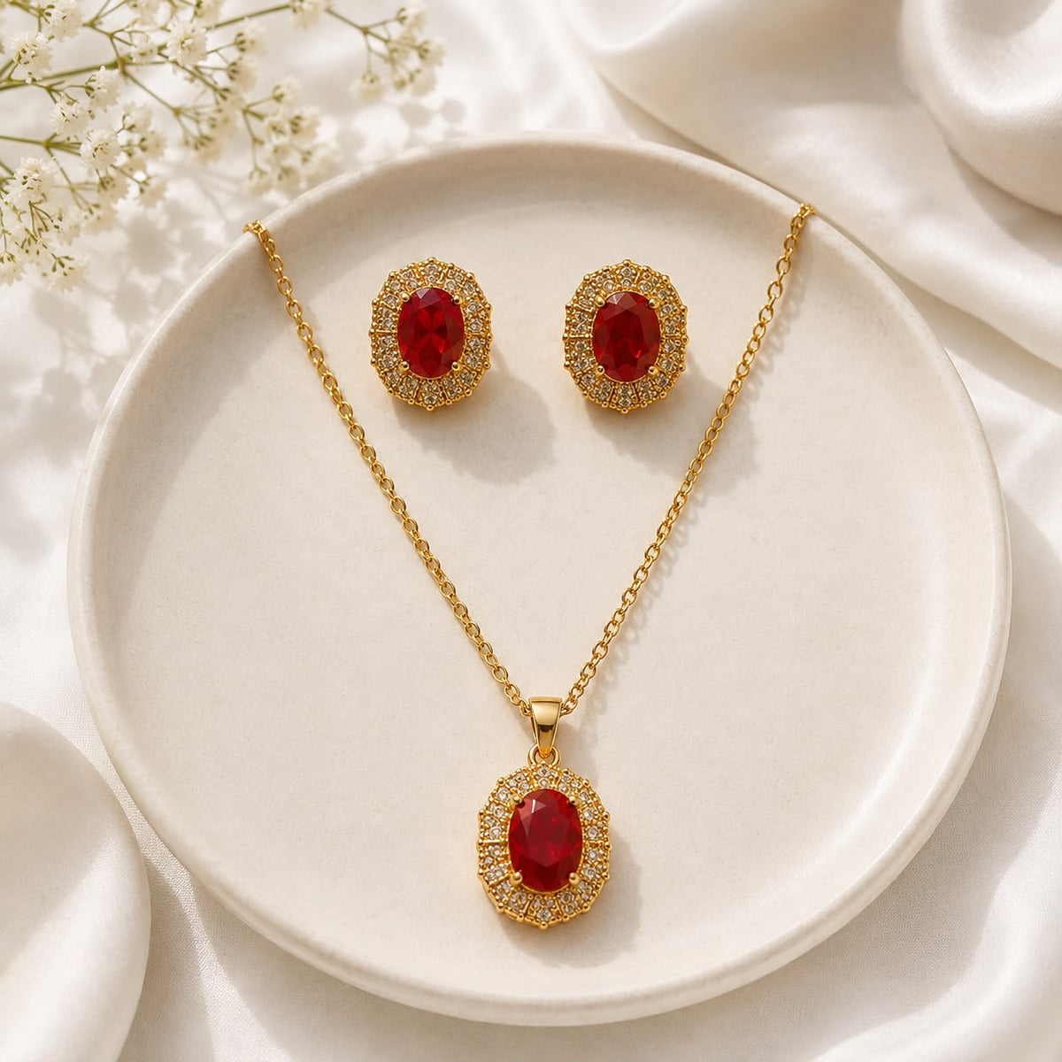 Zircon Locket Set-188 (Golden/Red)