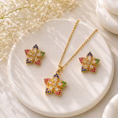 Zircon Locket Set-189 (Golden/Multi)