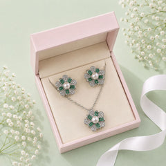 Zircon Locket Set-191 (Silver/Green)