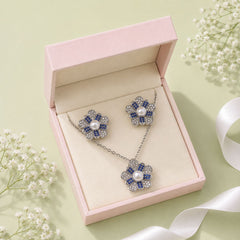 Zircon Locket Set-191 (Silver/Blue)