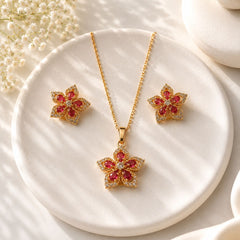 Zircon Locket Set-189 (Golden/Pink)