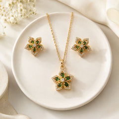 Zircon Locket Set-189 (Golden/Green)