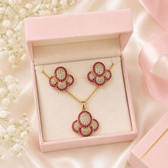 Zircon Locket Set-192 (Golden/Pink)