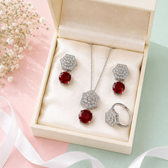 Zircon Locket Set-193 (Silver/Maroon)