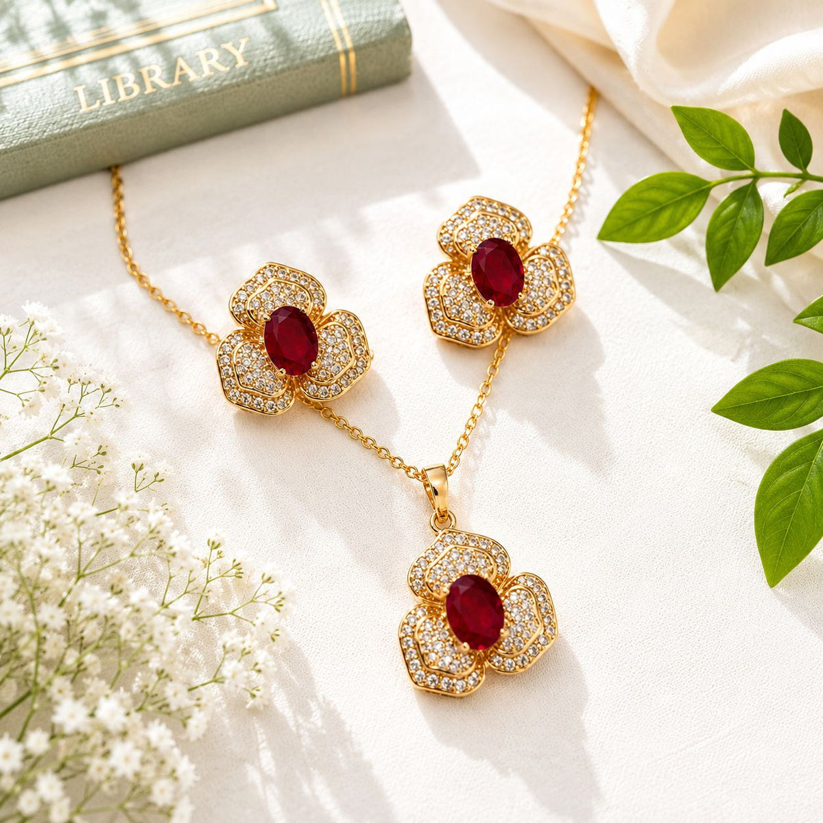 Zircon Locket Set-181 (Golden/Maroon)