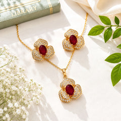 Zircon Locket Set-181 (Golden/Maroon)