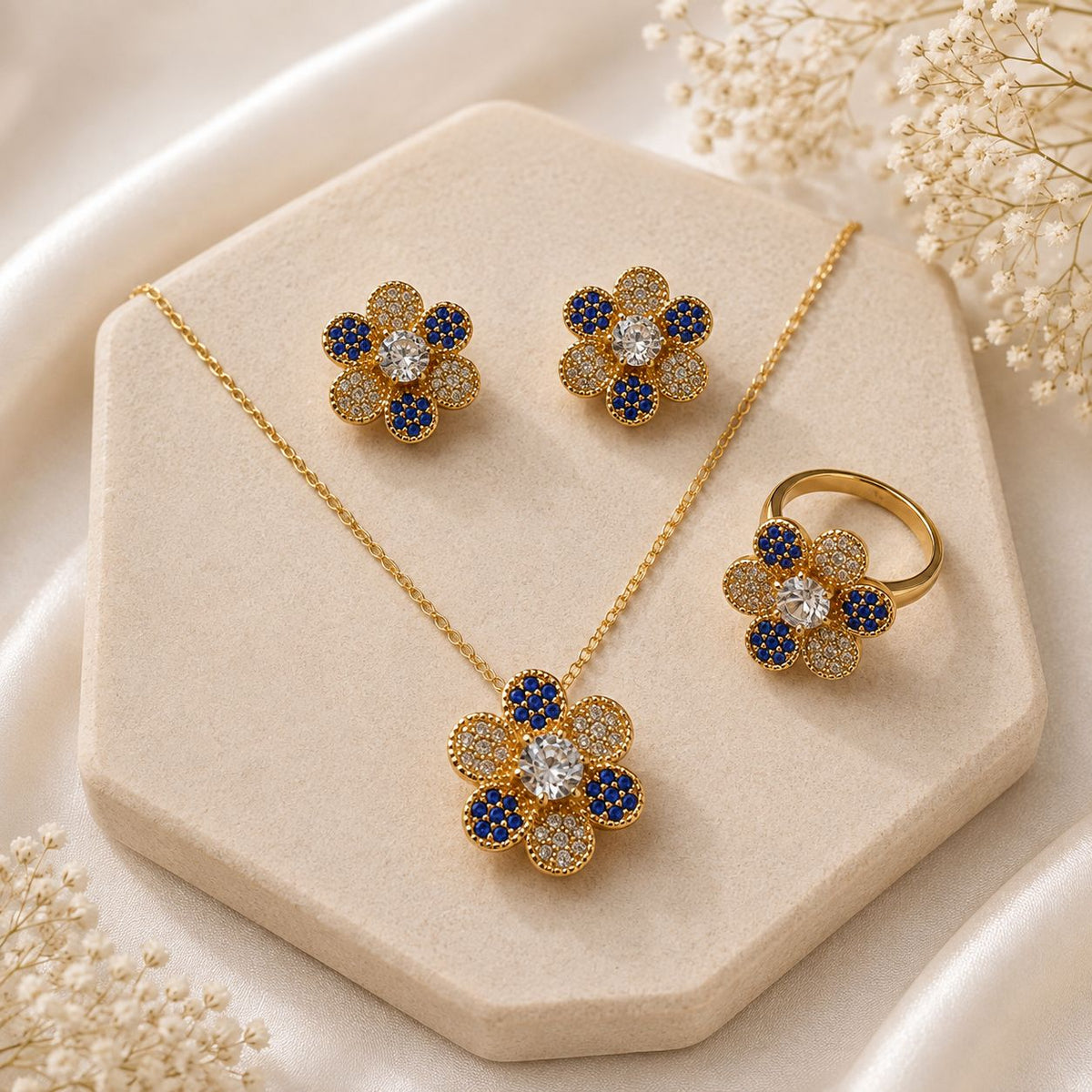Zircon Locket Set-194 (Golden/Blue)