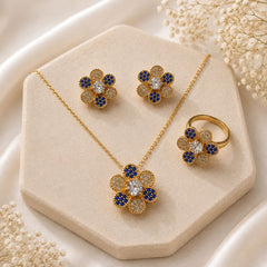 Zircon Locket Set-194 (Golden/Blue)