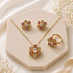 Zircon Locket Set-194 (Golden/Pink)