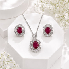 Zircon Locket Set-195 (Silver/Maroon)