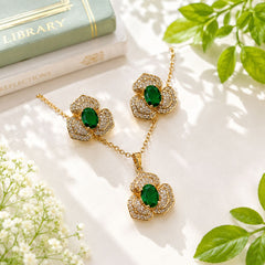 Zircon Locket Set-181 (Golden/Green)