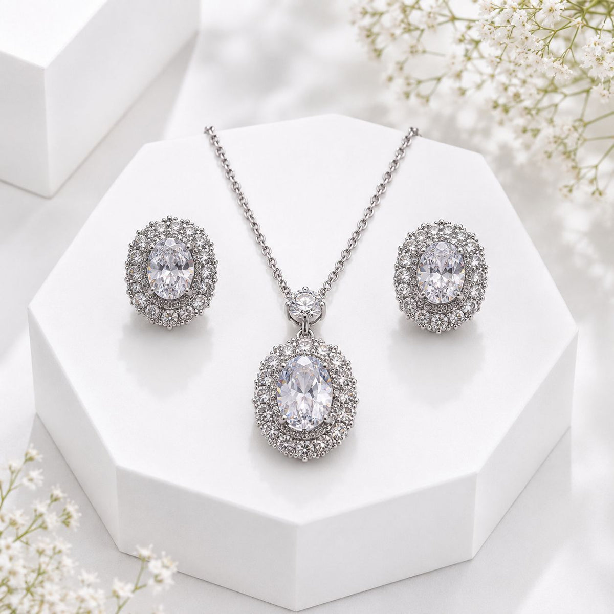 Zircon Locket Set-195 (Silver)