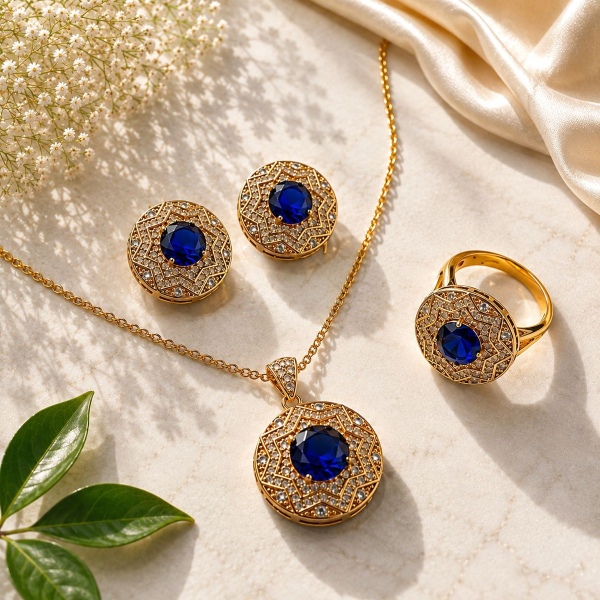 Zircon Locket Set-180 (Golden/Blue)