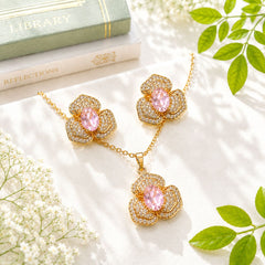 Zircon Locket Set-181 (Golden/Pink)
