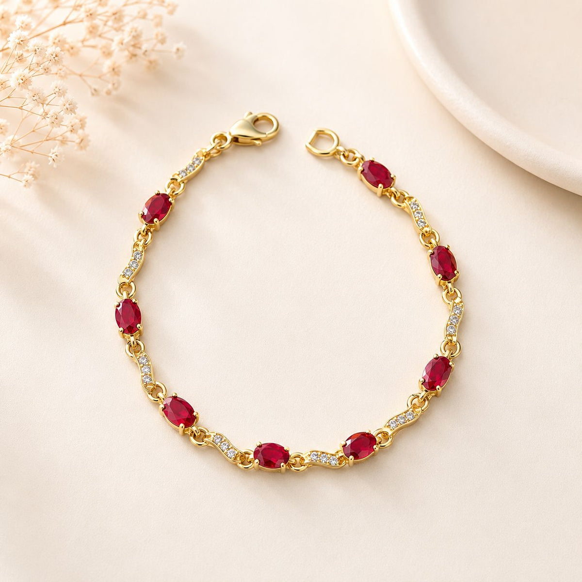 Zircon Bracelet-93 (Golden/Red)