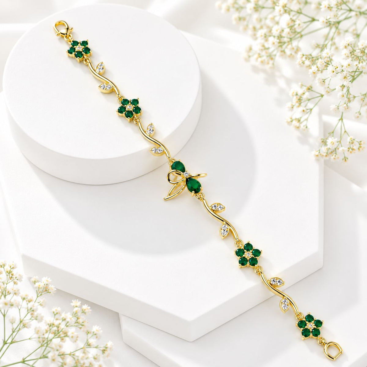 Zircon Bracelet-94 (Golden/Green)