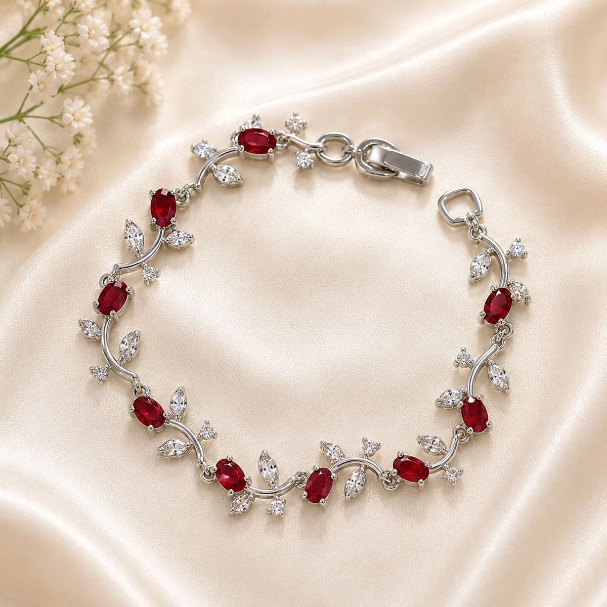 Tulip Leaf Bracelet (Silver/Maroon)