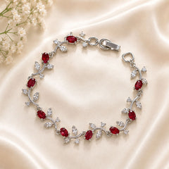 Tulip Leaf Bracelet (Silver/Maroon)