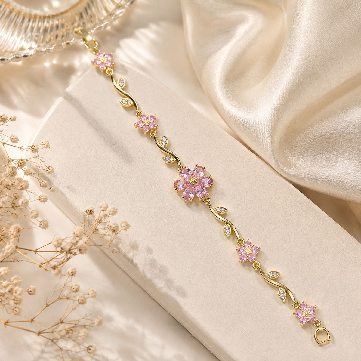Tulip Blossom Bracelet (Golden/Pink)