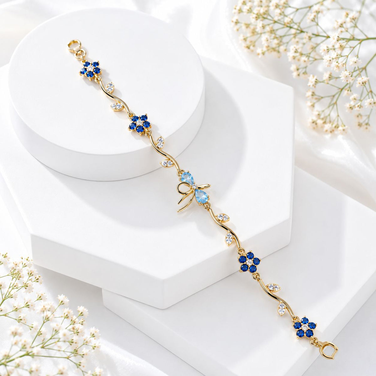 Zircon Bracelet-94 (Golden/Blue)