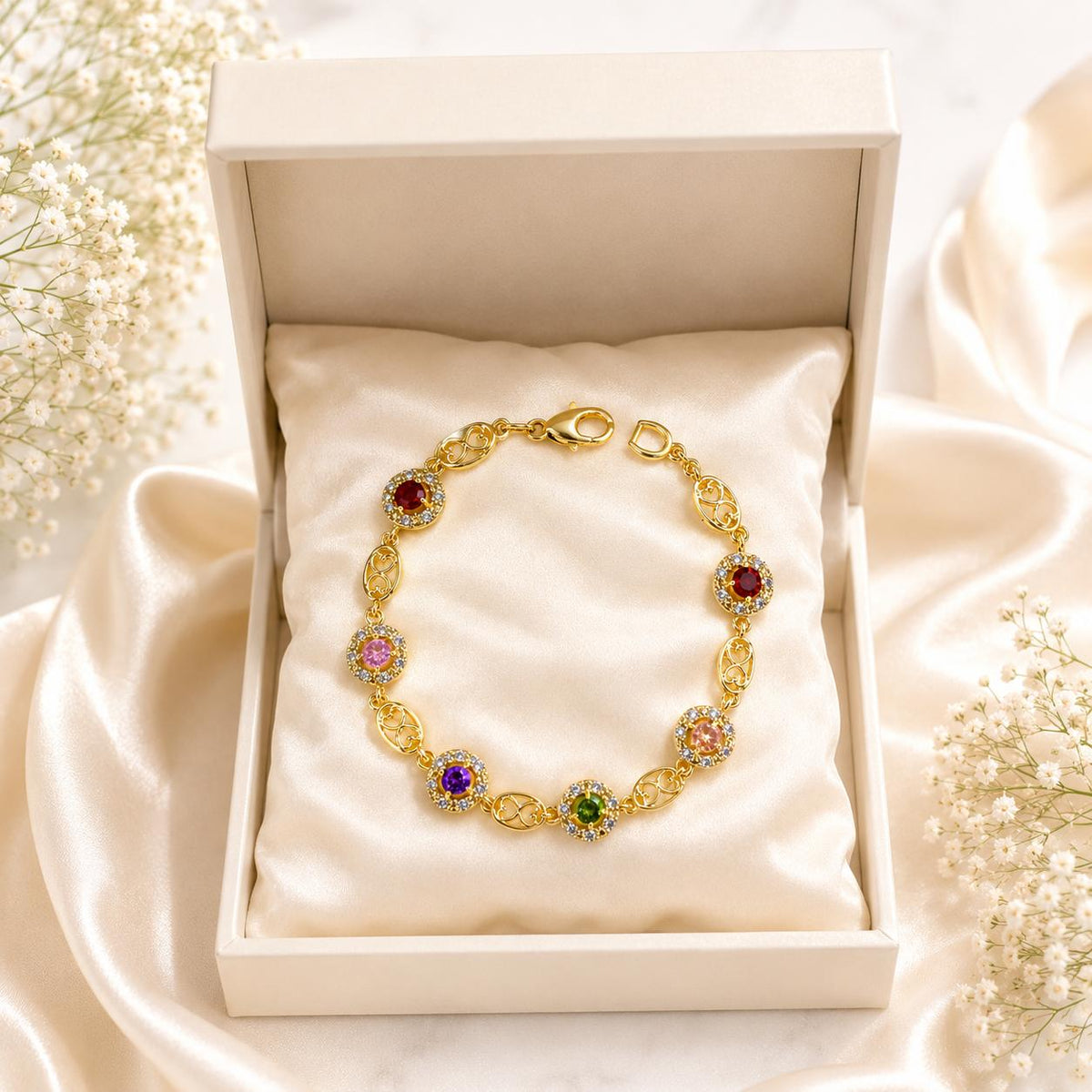 Zircon Bracelet-95 (Golden/Multi)