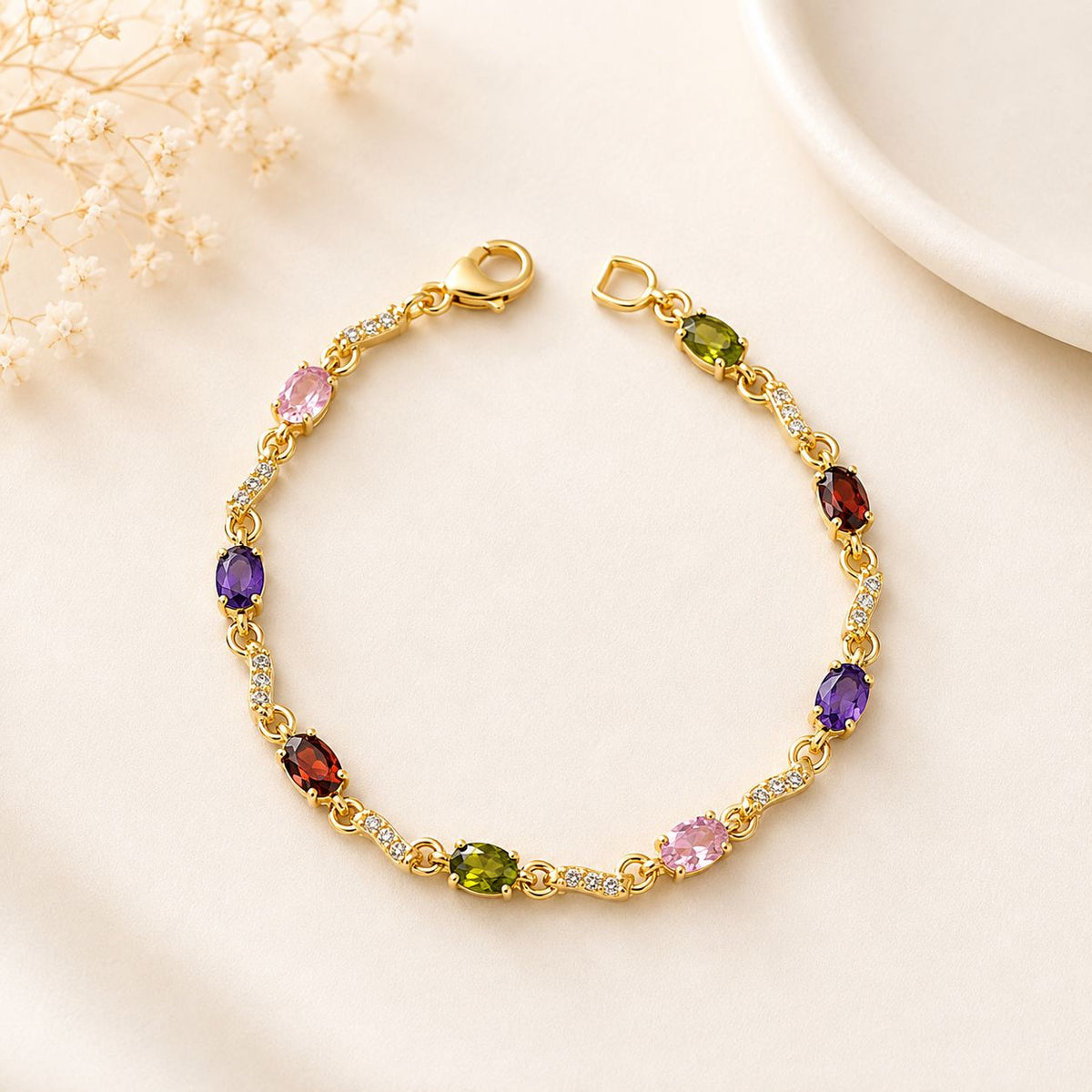 Zircon Bracelet-93 (Golden/Multi)