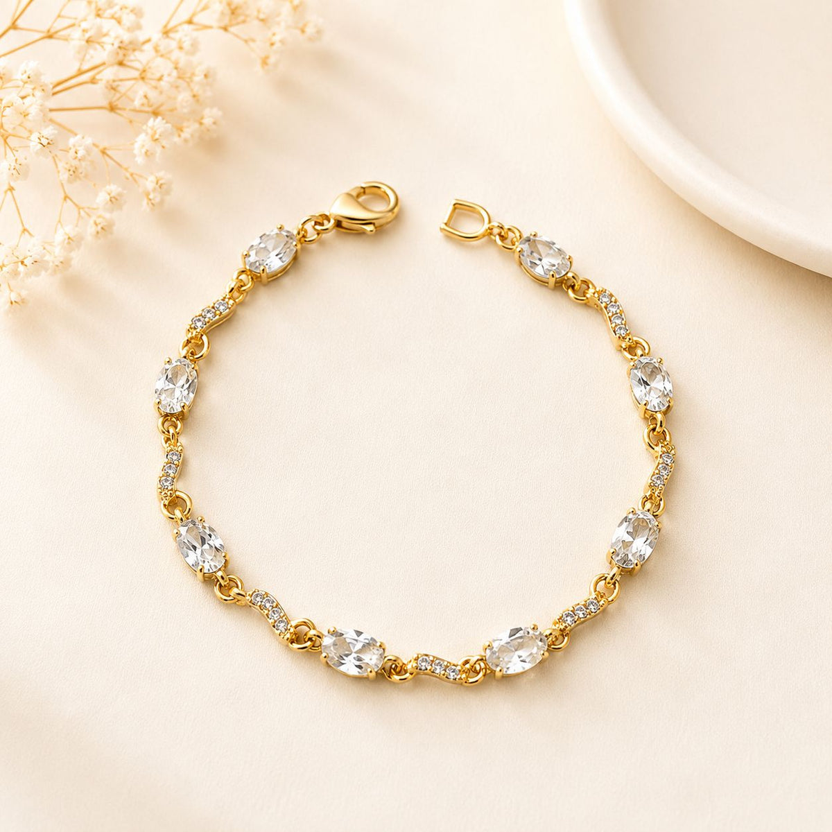 Zircon Bracelet-93 (Golden/White)