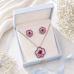 Zircon Locket Set-196 (Silver/Pink)