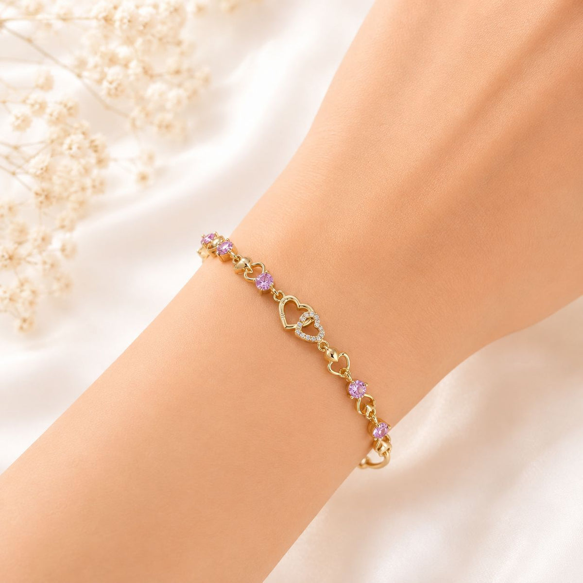Zircon Bracelet-98 (Golden/Pink)