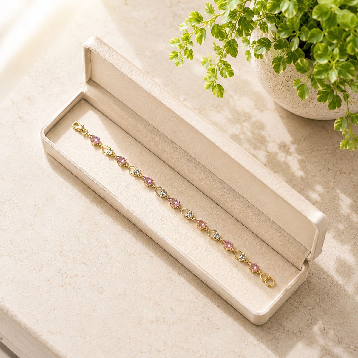 Zircon Bracelet-101 (Golden/Pink)