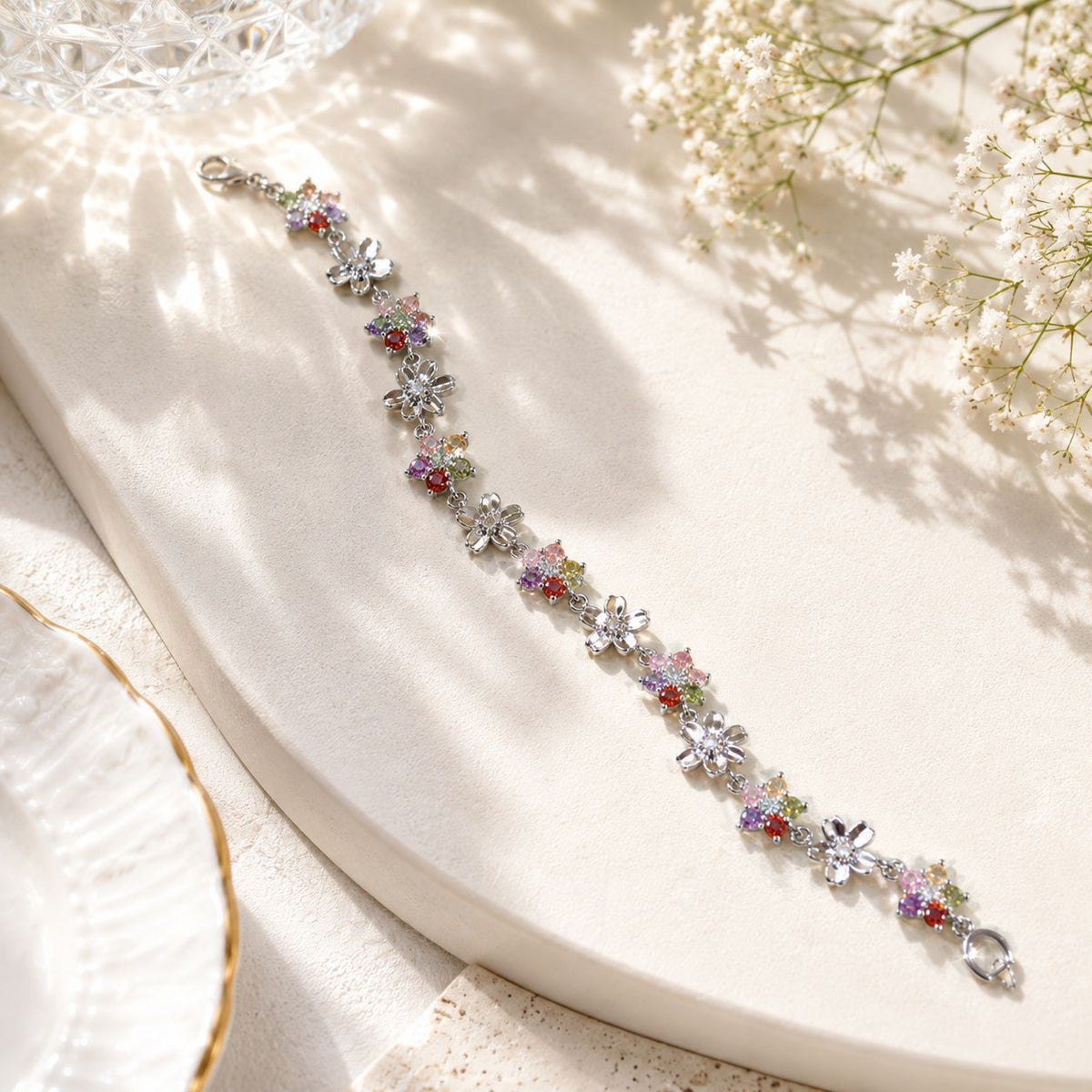 Zircon Bracelet-97 (Silver/Multi)
