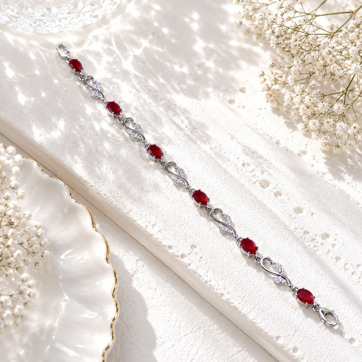 Tulip Vine Bracelet (Silver/Red)