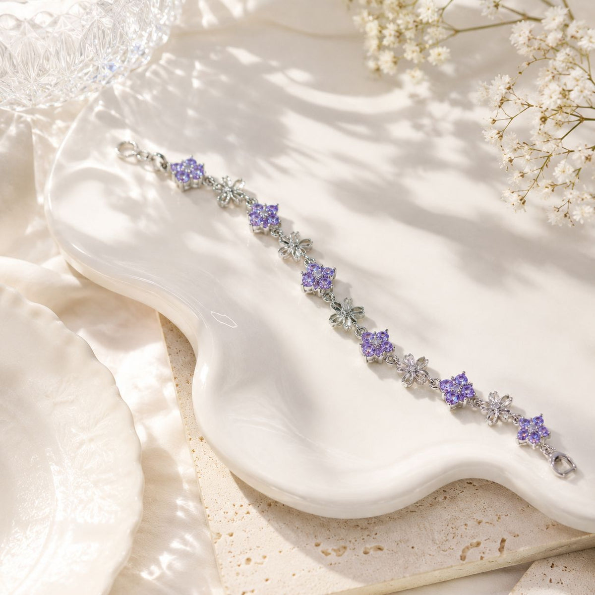 Zircon Bracelet-97 (Silver/Purple)
