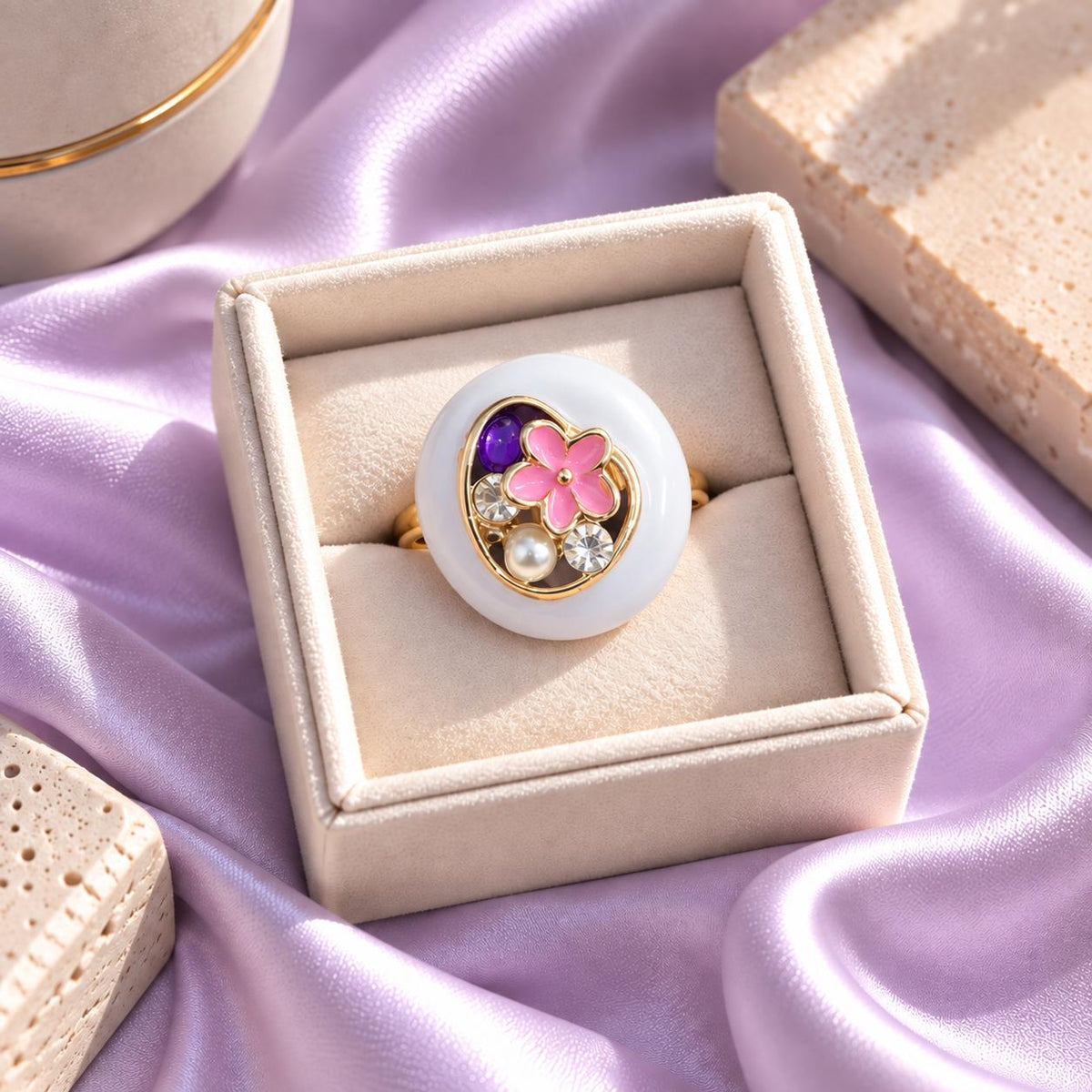 Floral Statement Ring (Pink)